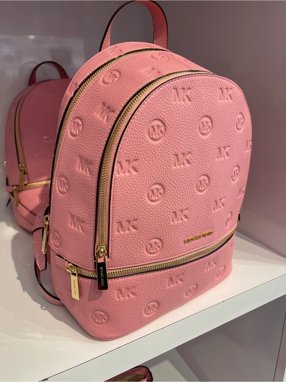 Michael Kors Rhea Medium Zip MK Logo Debossed Backpack
Carnation 
NWT